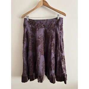 Anthropologie Odille Plum Velvet Silk Burnout Full Skirt Size 10 Moody Dark